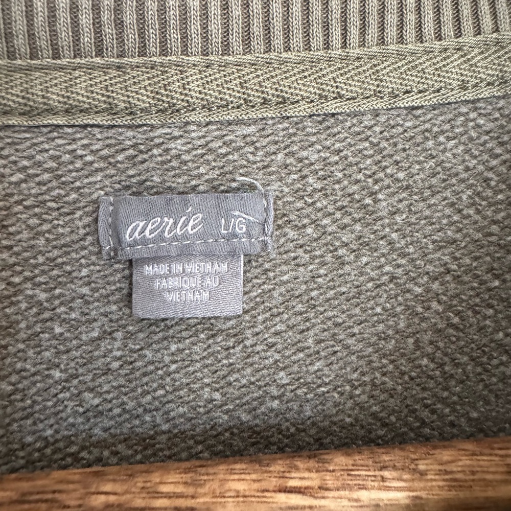 Aerie Sun’s Out Quarter Zip Sweatshirt Olive Green Oversized Pullover L - Picture 6 of 10